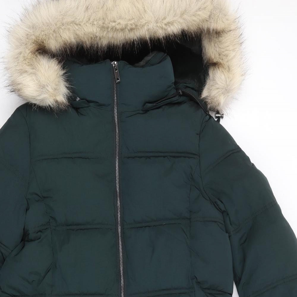 Marks and Spencer Womens Green Quilted Coat Size 14 Zip