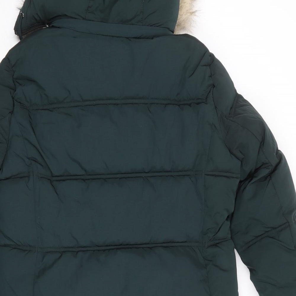 Marks and Spencer Womens Green Quilted Coat Size 14 Zip