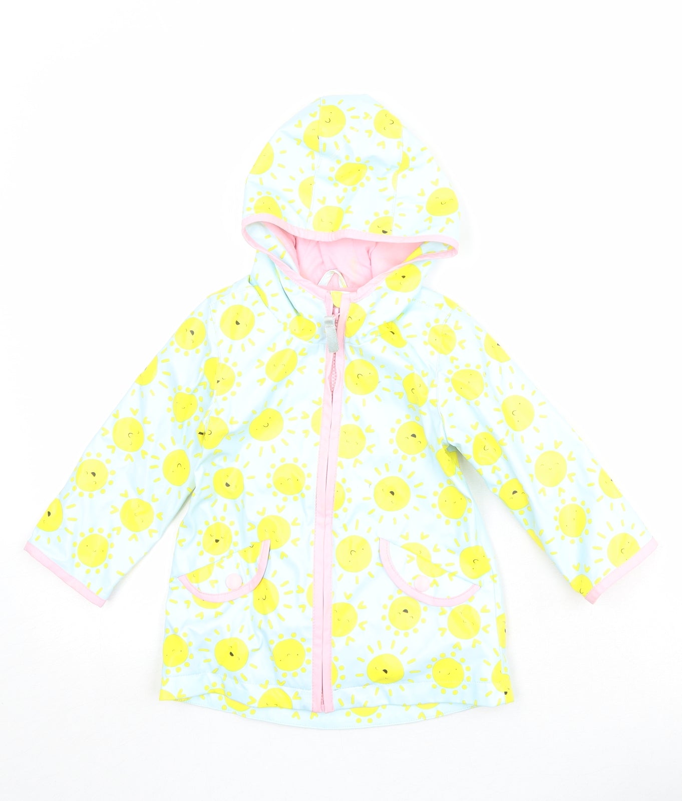 Cat & Jack Girls Blue Geometric Rain Coat Coat Size 2 Years Zip - Sun Pattern