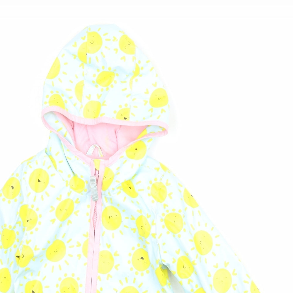 Cat & Jack Girls Blue Geometric Rain Coat Coat Size 2 Years Zip - Sun Pattern