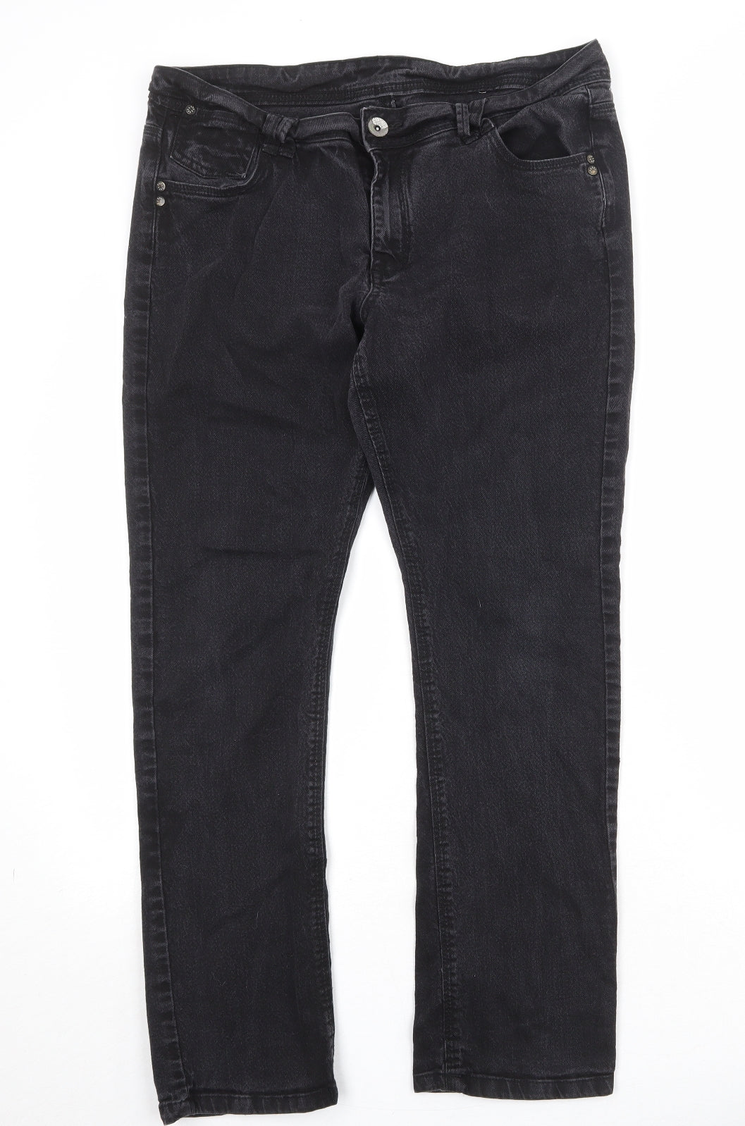 Falmer Womens Black Cotton Straight Jeans Size 16 Regular Zip