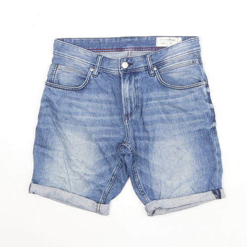 TOM TAILOR Mens Blue Cotton Chino Shorts Size S Regular Zip