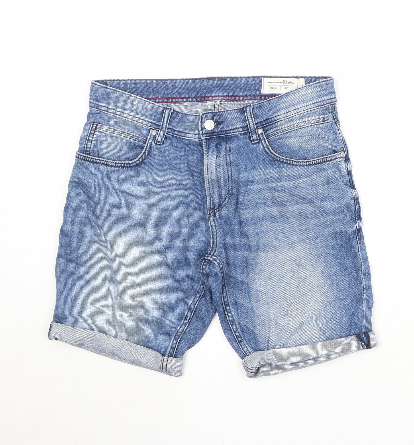 TOM TAILOR Mens Blue Cotton Chino Shorts Size S Regular Zip