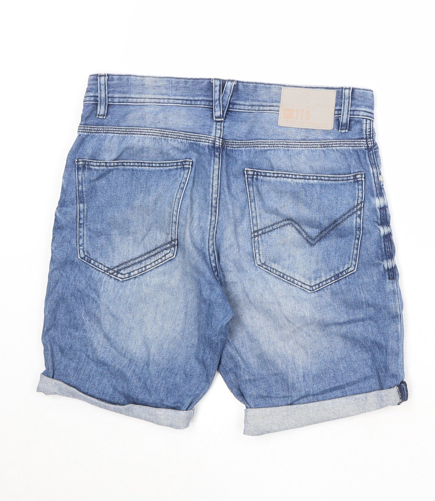 TOM TAILOR Mens Blue Cotton Chino Shorts Size S Regular Zip
