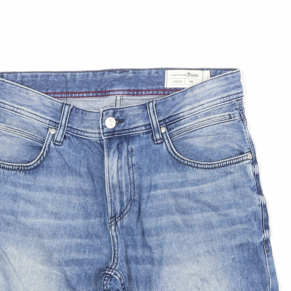 TOM TAILOR Mens Blue Cotton Chino Shorts Size S Regular Zip