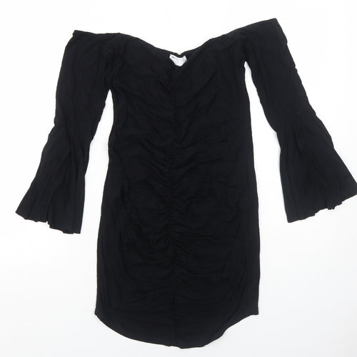 ASOS Womens Black Viscose A-Line Size 12 Off the Shoulder Pullover