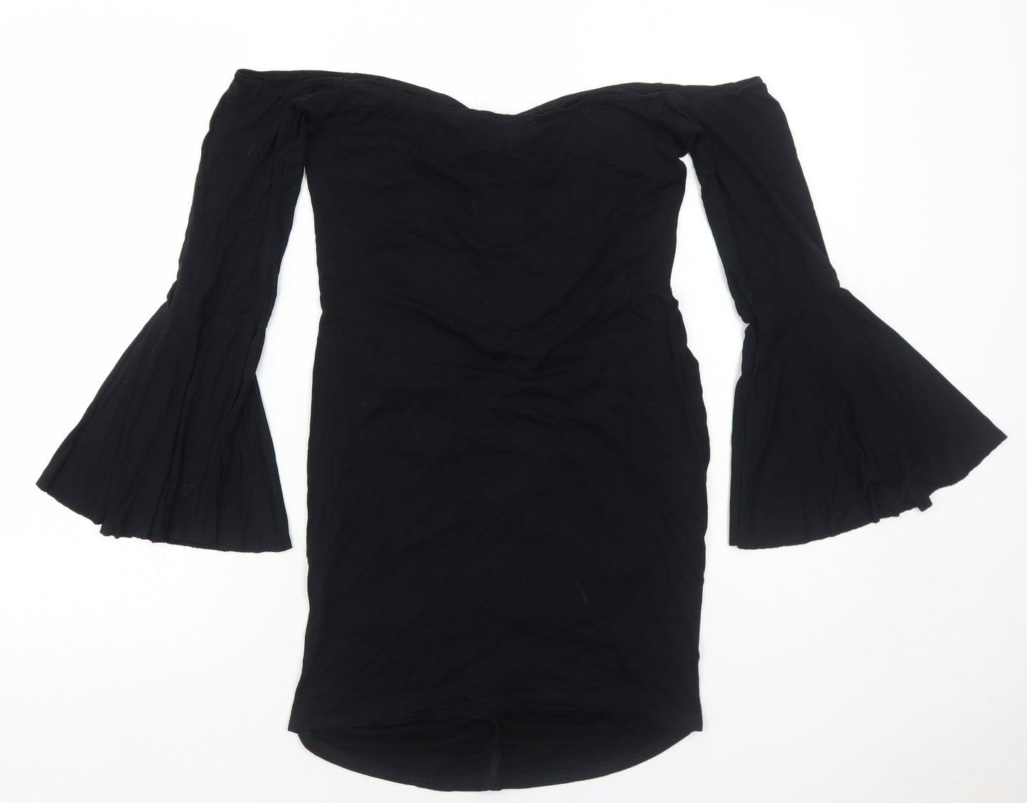 ASOS Womens Black Viscose A-Line Size 12 Off the Shoulder Pullover