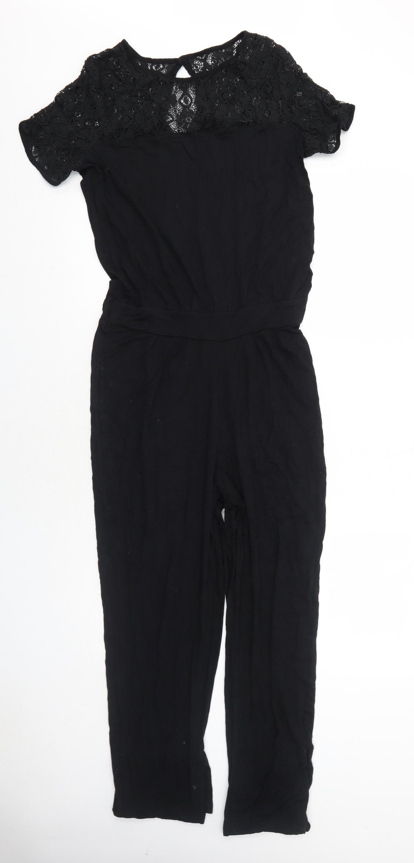 Dorothy Perkins Womens Black Viscose Jumpsuit One-Piece Size 10 Button - Lace Detail