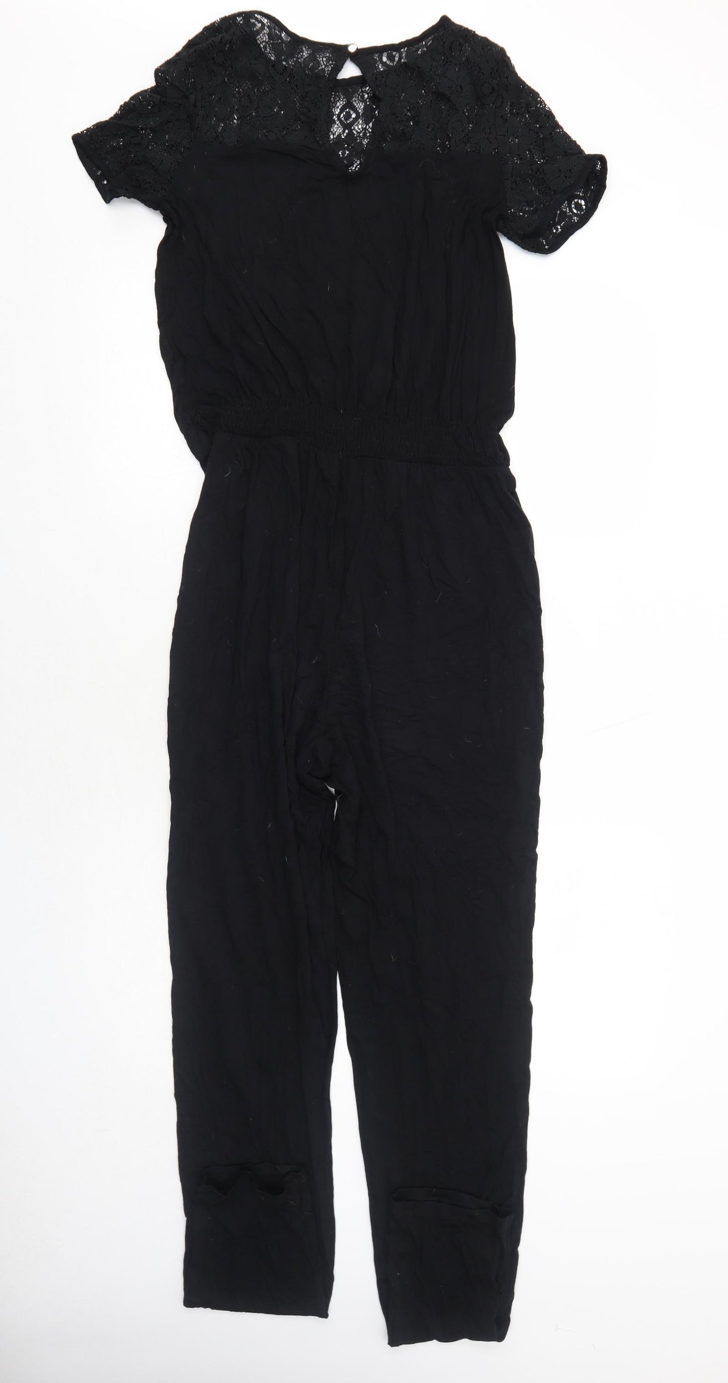 Dorothy Perkins Womens Black Viscose Jumpsuit One-Piece Size 10 Button - Lace Detail