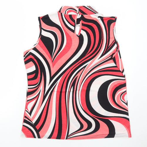 MARBLE Womens Red Geometric Polyester Basic Tank Size 4 Round Neck