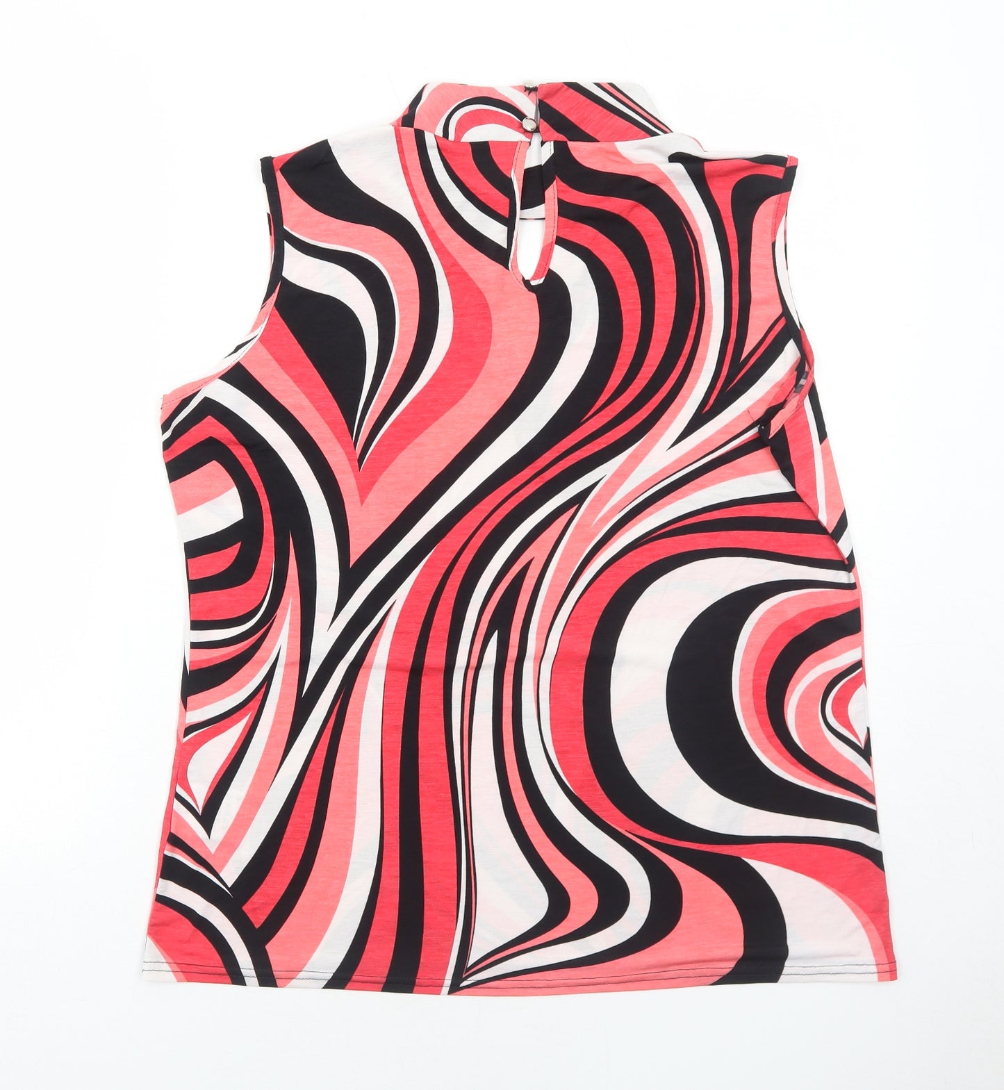 MARBLE Womens Red Geometric Polyester Basic Tank Size 4 Round Neck