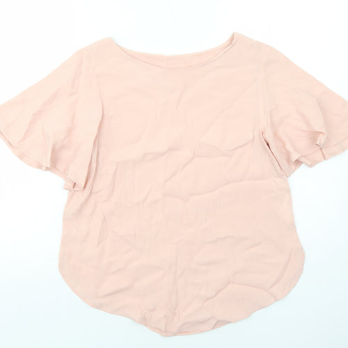 H&M Womens Pink Viscose Basic T-Shirt Size 6 Boat Neck