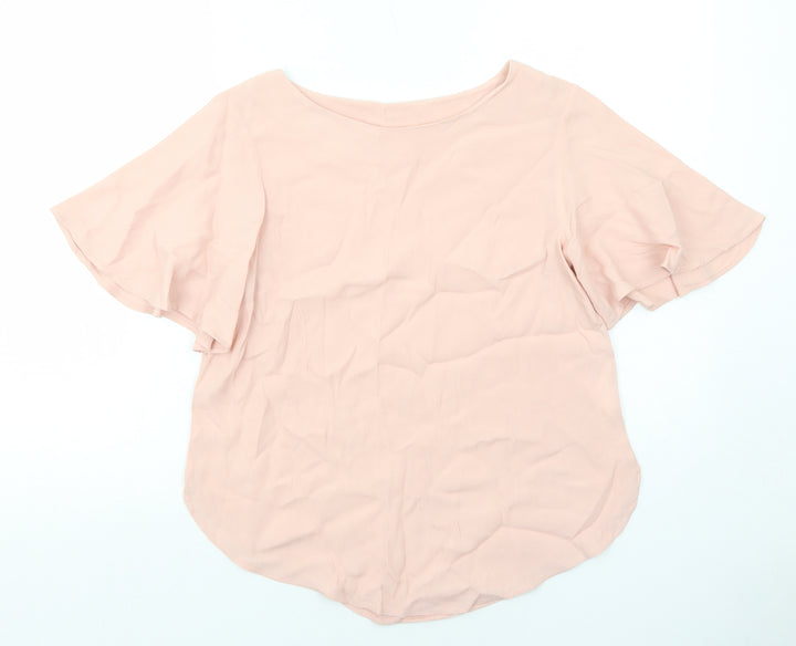 H&M Womens Pink Viscose Basic T-Shirt Size 6 Boat Neck