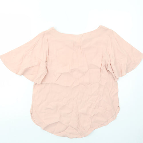 H&M Womens Pink Viscose Basic T-Shirt Size 6 Boat Neck