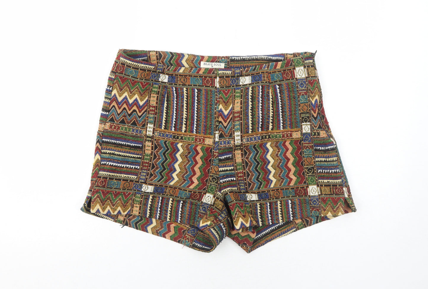 Brave Soul Womens Multicoloured Geometric Polyester Hot Pants Shorts Size M Regular Zip