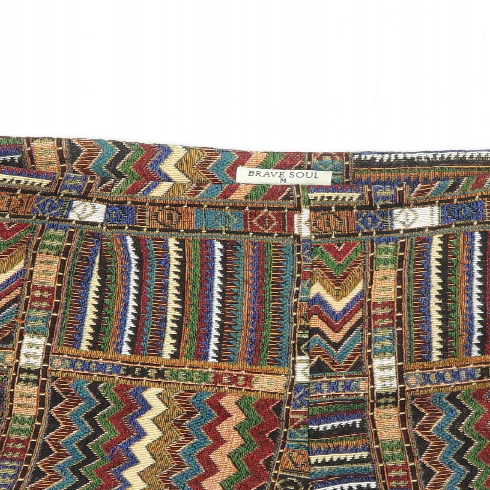 Brave Soul Womens Multicoloured Geometric Polyester Hot Pants Shorts Size M Regular Zip