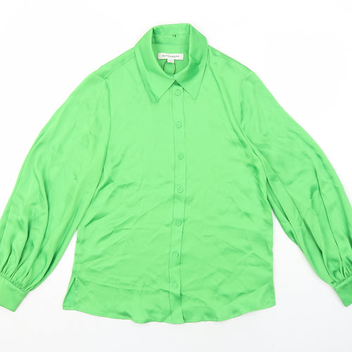 Marks and Spencer Womens Green Polyester Basic Button-Up Size 6 Collared