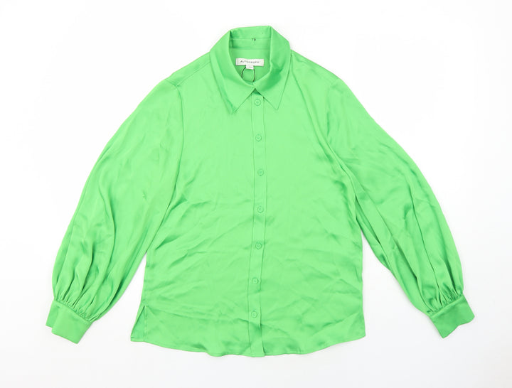 Marks and Spencer Womens Green Polyester Basic Button-Up Size 6 Collared