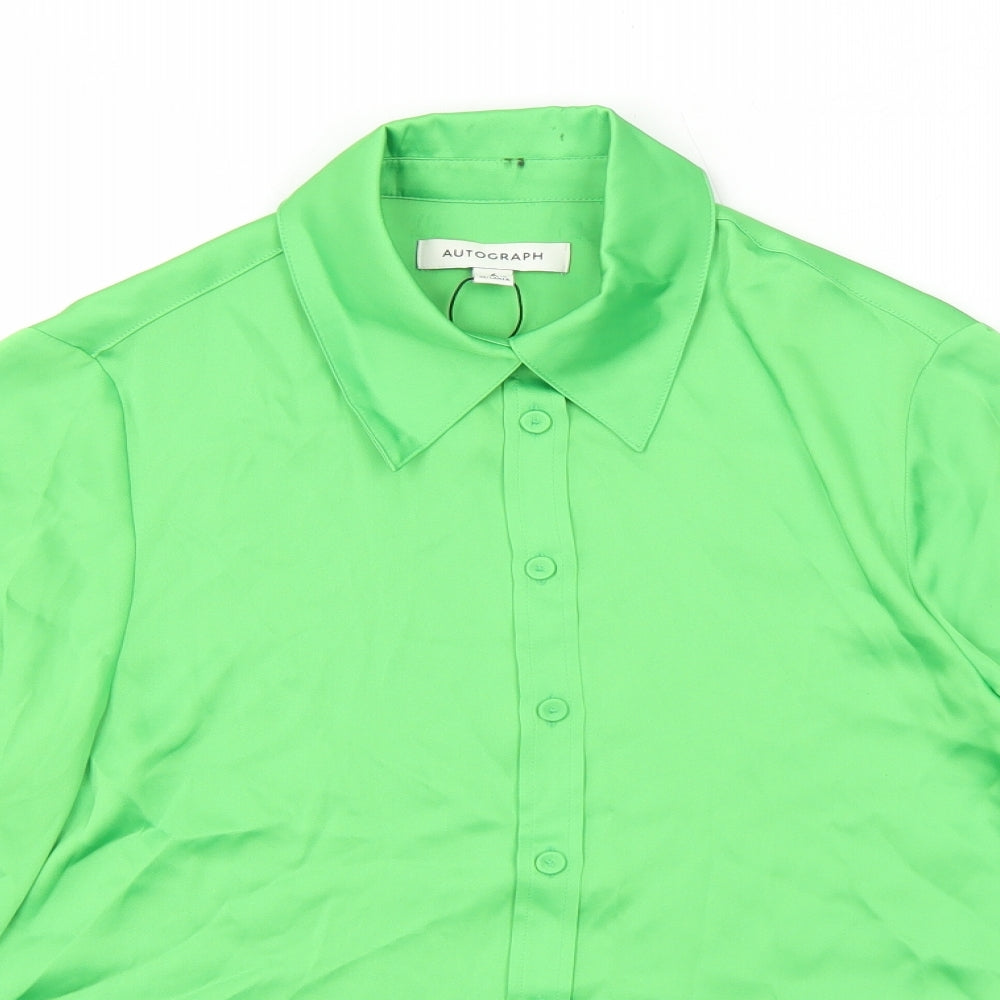 Marks and Spencer Womens Green Polyester Basic Button-Up Size 6 Collared