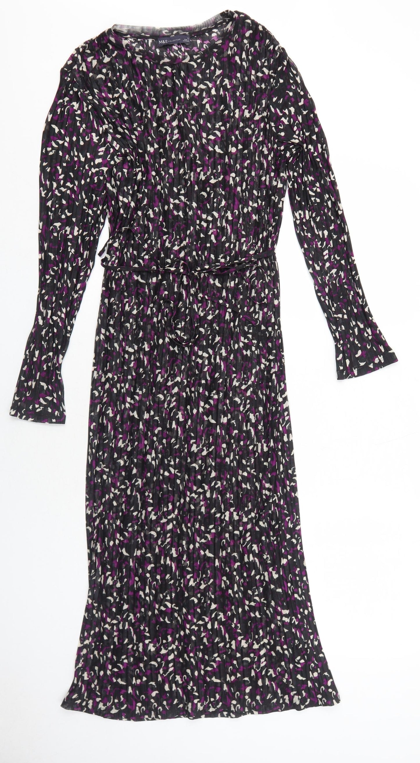 Marks and Spencer Womens Black Geometric Polyester Maxi Size 14 Round Neck Pullover