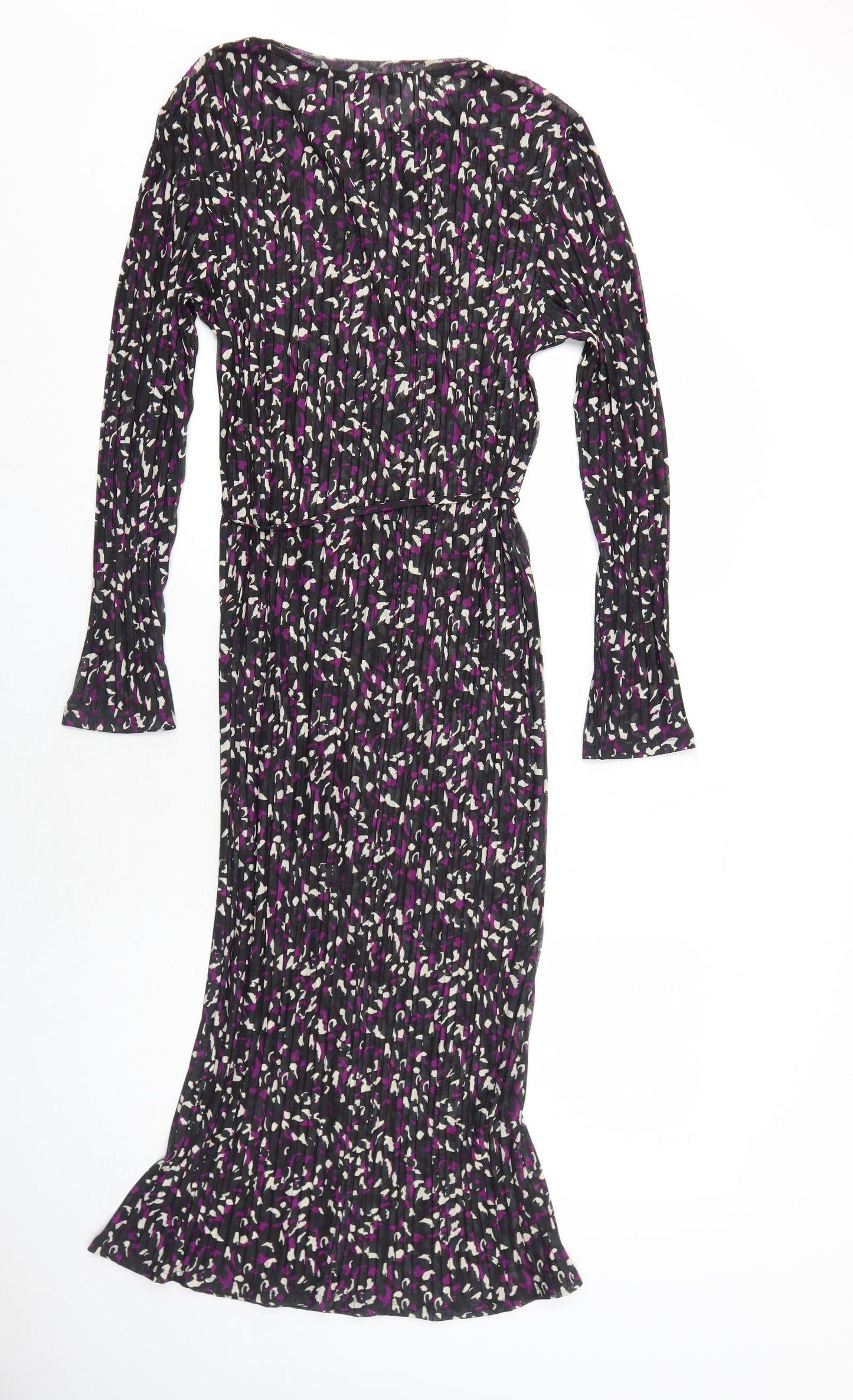 Marks and Spencer Womens Black Geometric Polyester Maxi Size 14 Round Neck Pullover
