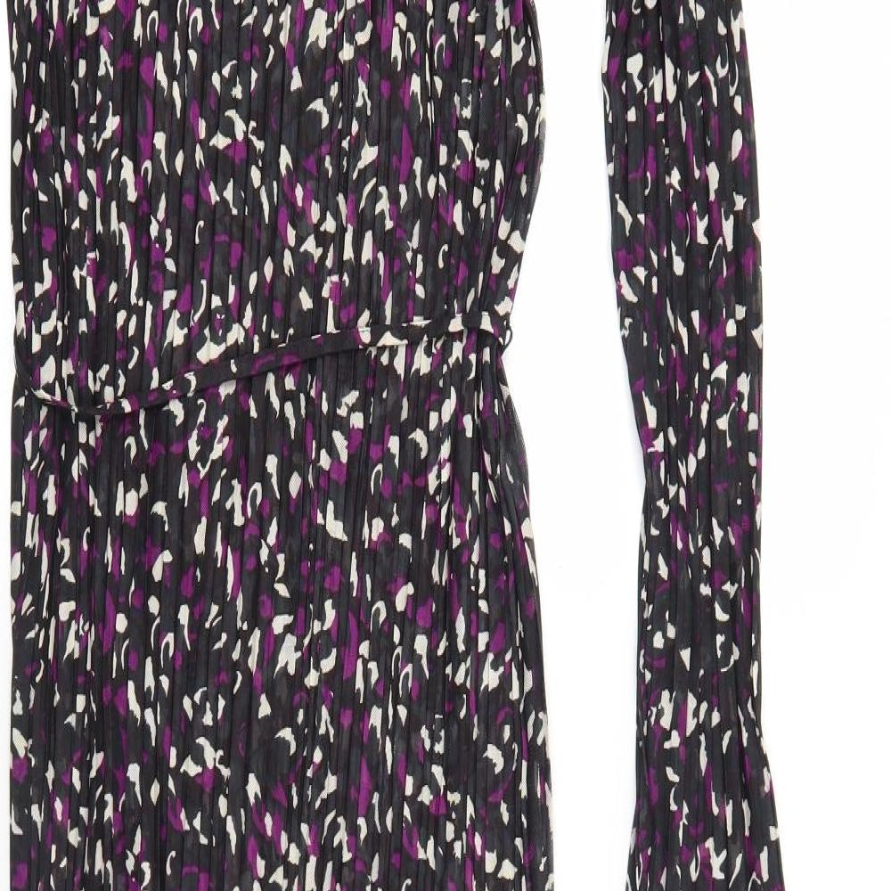 Marks and Spencer Womens Black Geometric Polyester Maxi Size 14 Round Neck Pullover