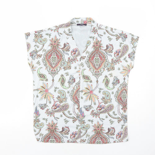 Code Womens Grey Paisley Polyester Basic T-Shirt Size 10 V-Neck