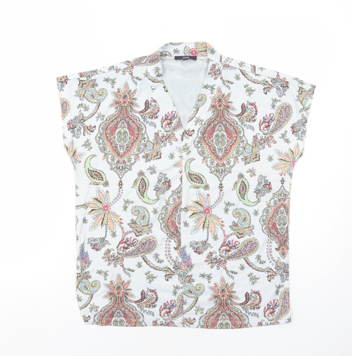 Code Womens Grey Paisley Polyester Basic T-Shirt Size 10 V-Neck