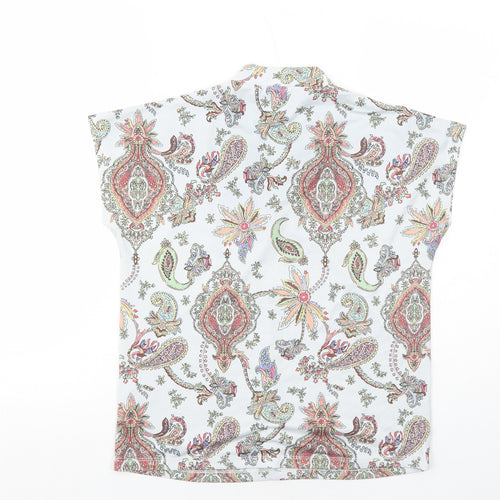 Code Womens Grey Paisley Polyester Basic T-Shirt Size 10 V-Neck
