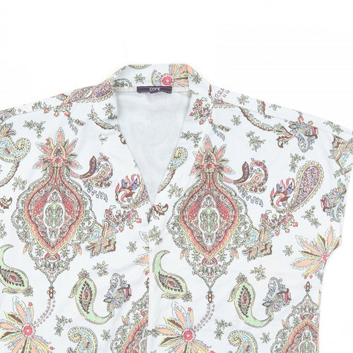 Code Womens Grey Paisley Polyester Basic T-Shirt Size 10 V-Neck