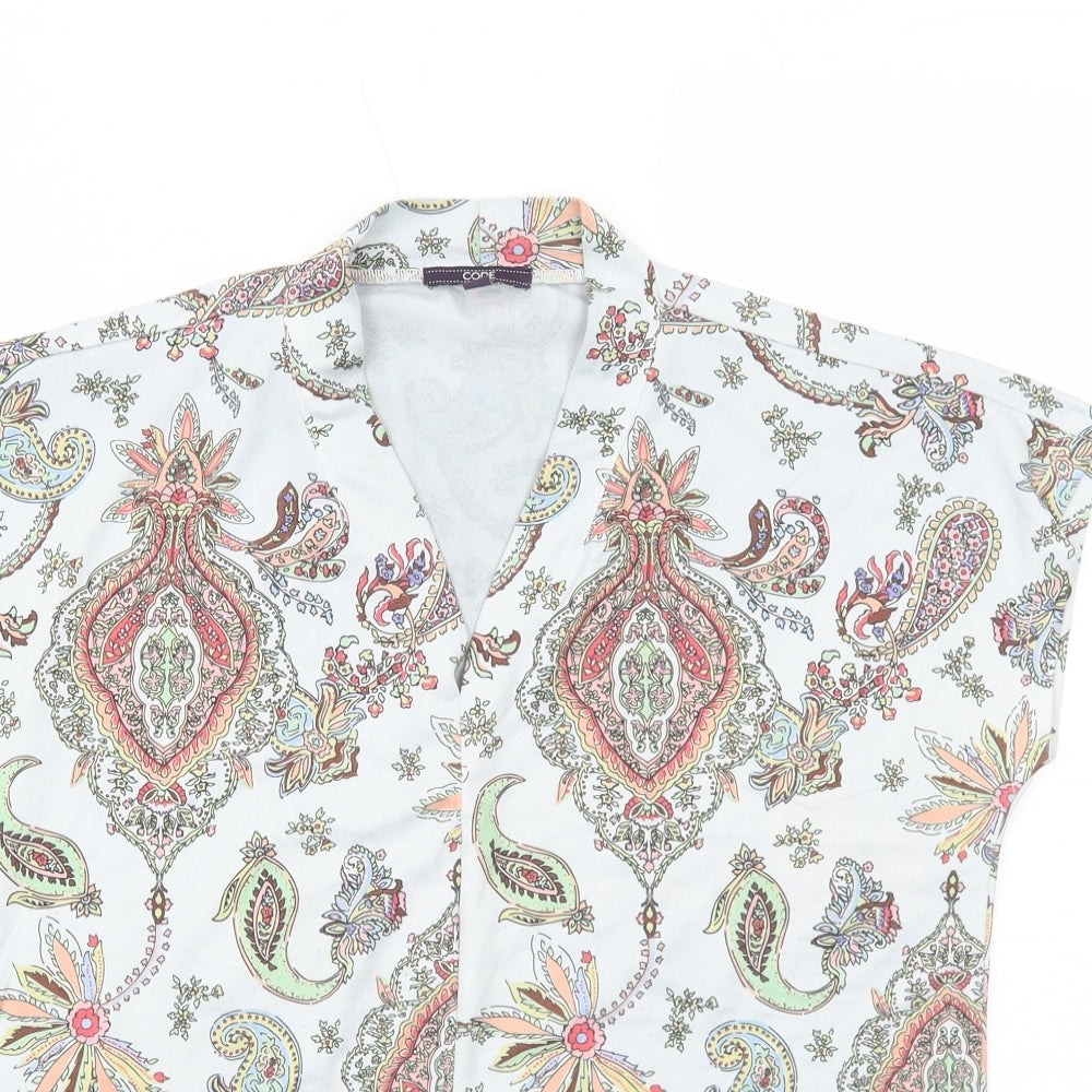 Code Womens Grey Paisley Polyester Basic T-Shirt Size 10 V-Neck