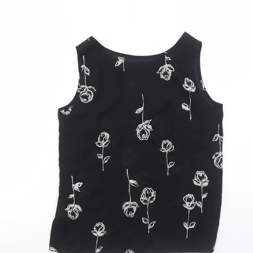 C&A Womens Black Floral Polyester Basic Tank Size 12 Round Neck