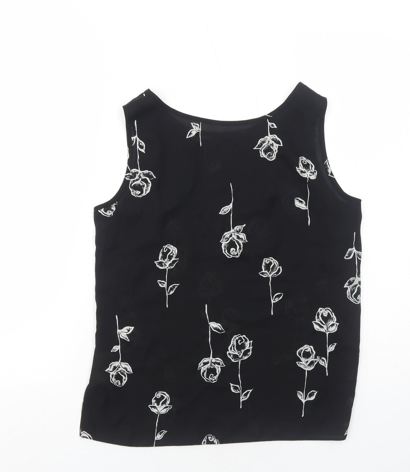 C&A Womens Black Floral Polyester Basic Tank Size 12 Round Neck