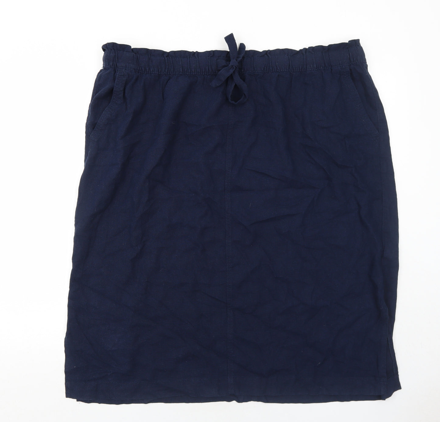 Marks and Spencer Womens Blue Linen A-Line Skirt Size 24 Drawstring