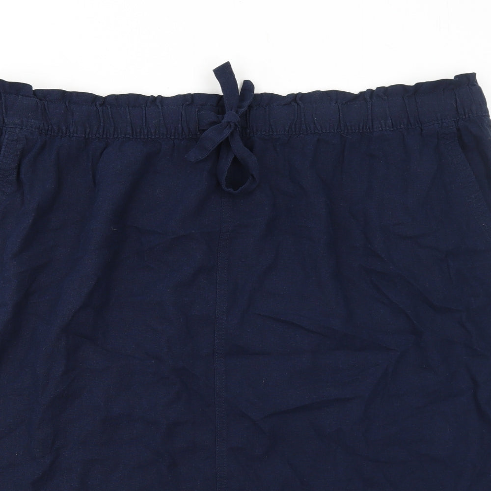 Marks and Spencer Womens Blue Linen A-Line Skirt Size 24 Drawstring