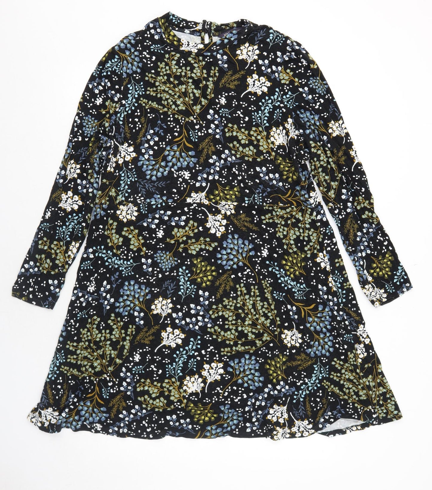 Marks and Spencer Womens Black Floral Viscose Trapeze & Swing Size 20 Round Neck Button