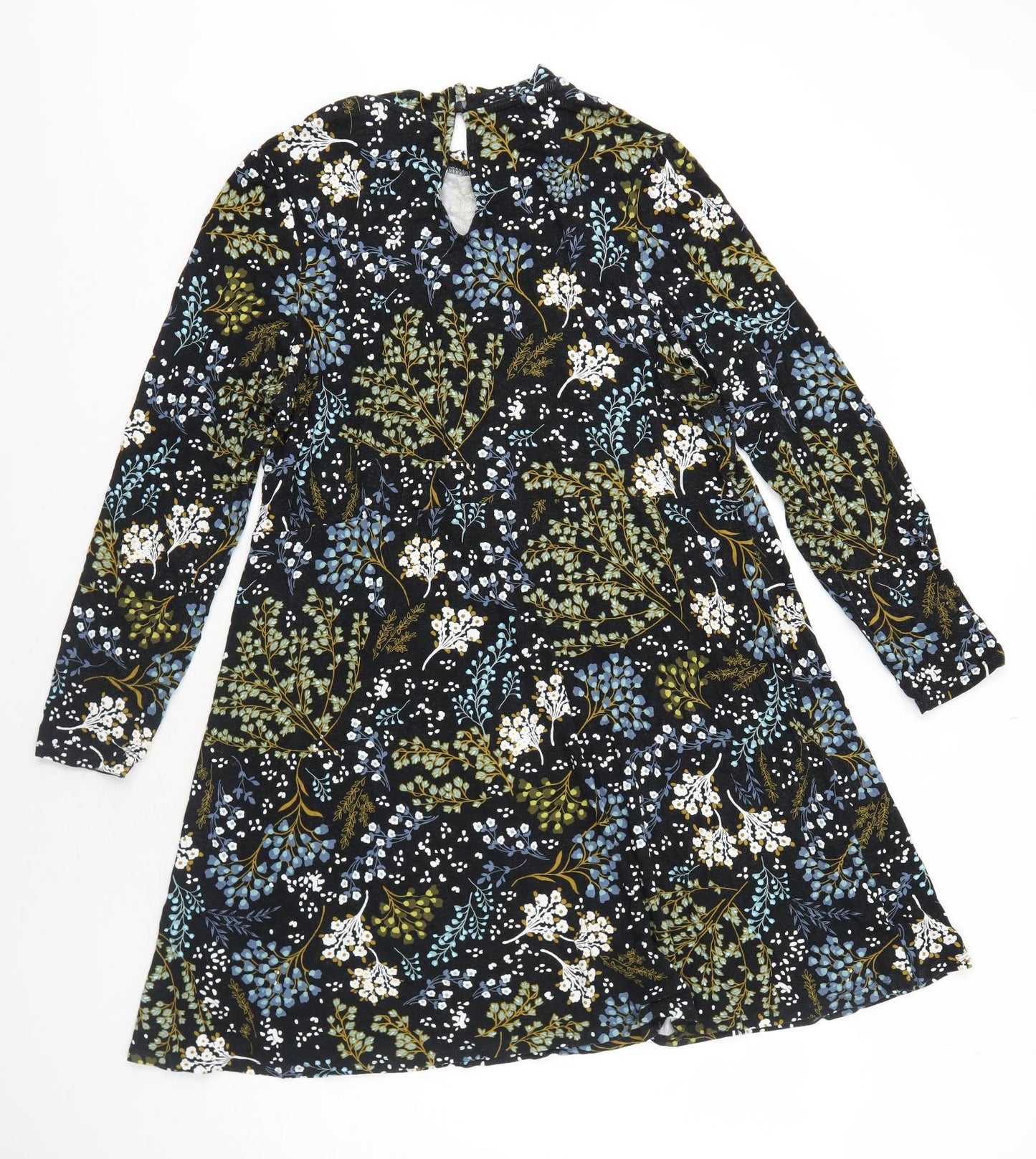 Marks and Spencer Womens Black Floral Viscose Trapeze & Swing Size 20 Round Neck Button