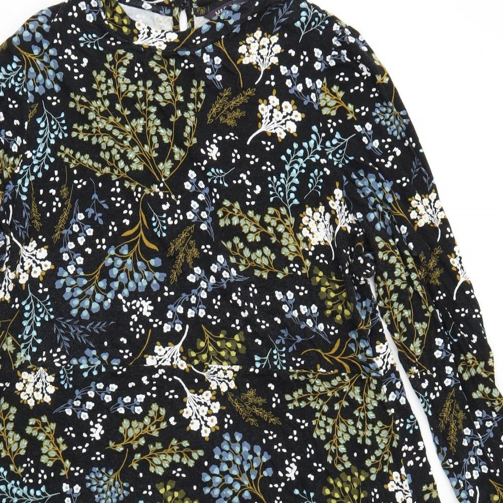 Marks and Spencer Womens Black Floral Viscose Trapeze & Swing Size 20 Round Neck Button