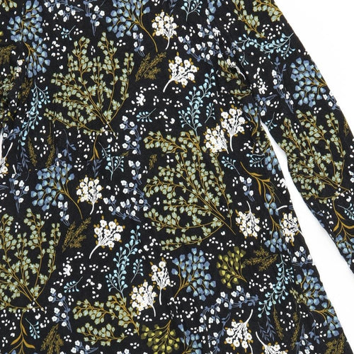 Marks and Spencer Womens Black Floral Viscose Trapeze & Swing Size 20 Round Neck Button