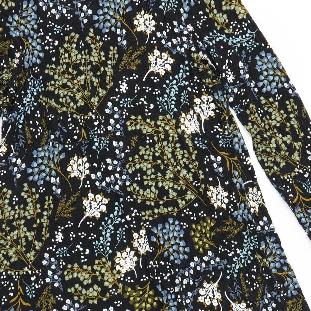 Marks and Spencer Womens Black Floral Viscose Trapeze & Swing Size 20 Round Neck Button