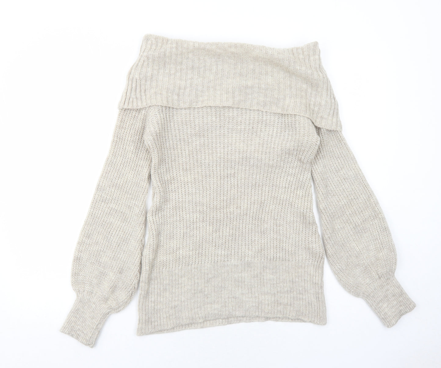 Michelle Keegan Womens Beige Boat Neck Acrylic Pullover Jumper Size S