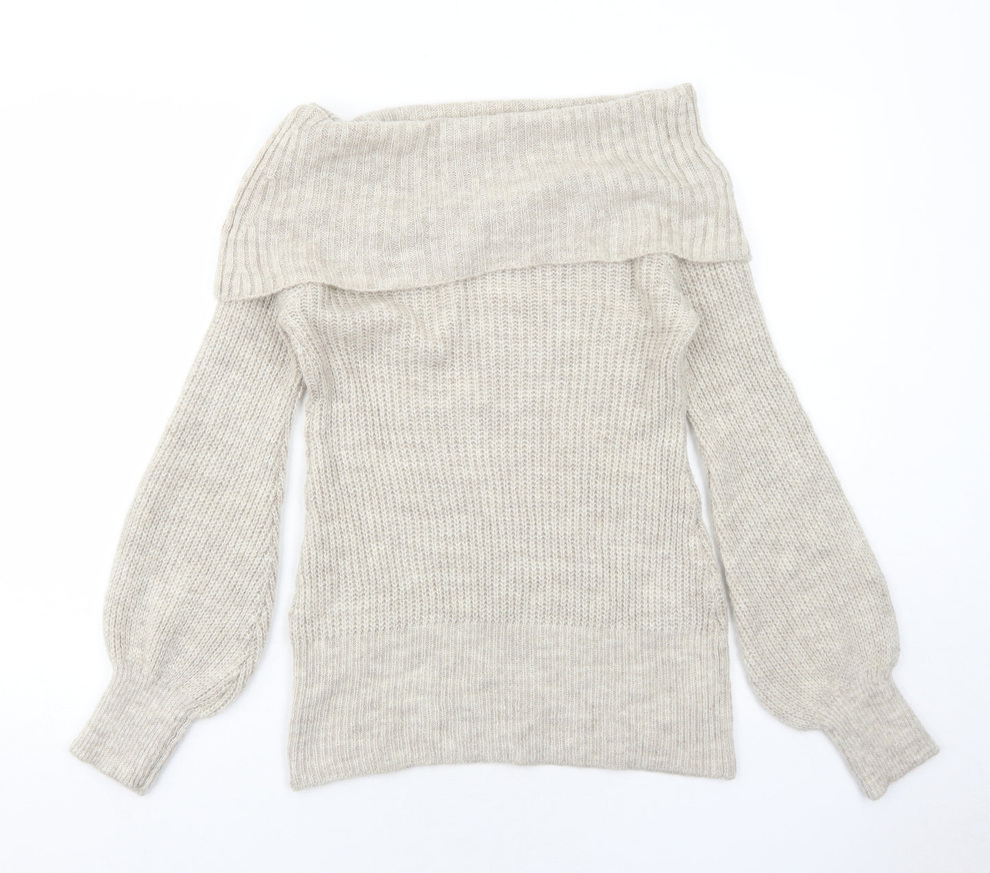 Michelle Keegan Womens Beige Boat Neck Acrylic Pullover Jumper Size S