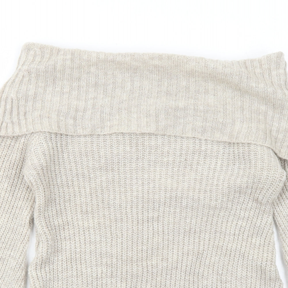 Michelle Keegan Womens Beige Boat Neck Acrylic Pullover Jumper Size S
