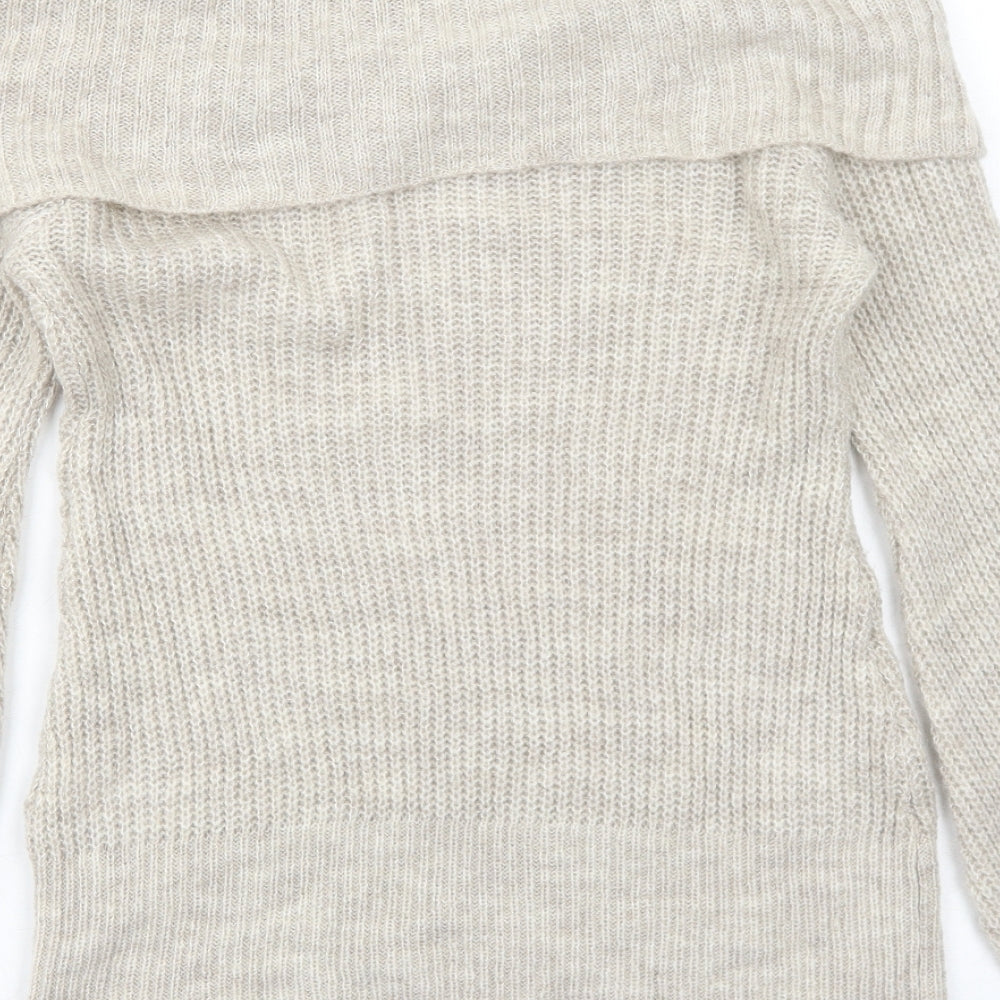 Michelle Keegan Womens Beige Boat Neck Acrylic Pullover Jumper Size S