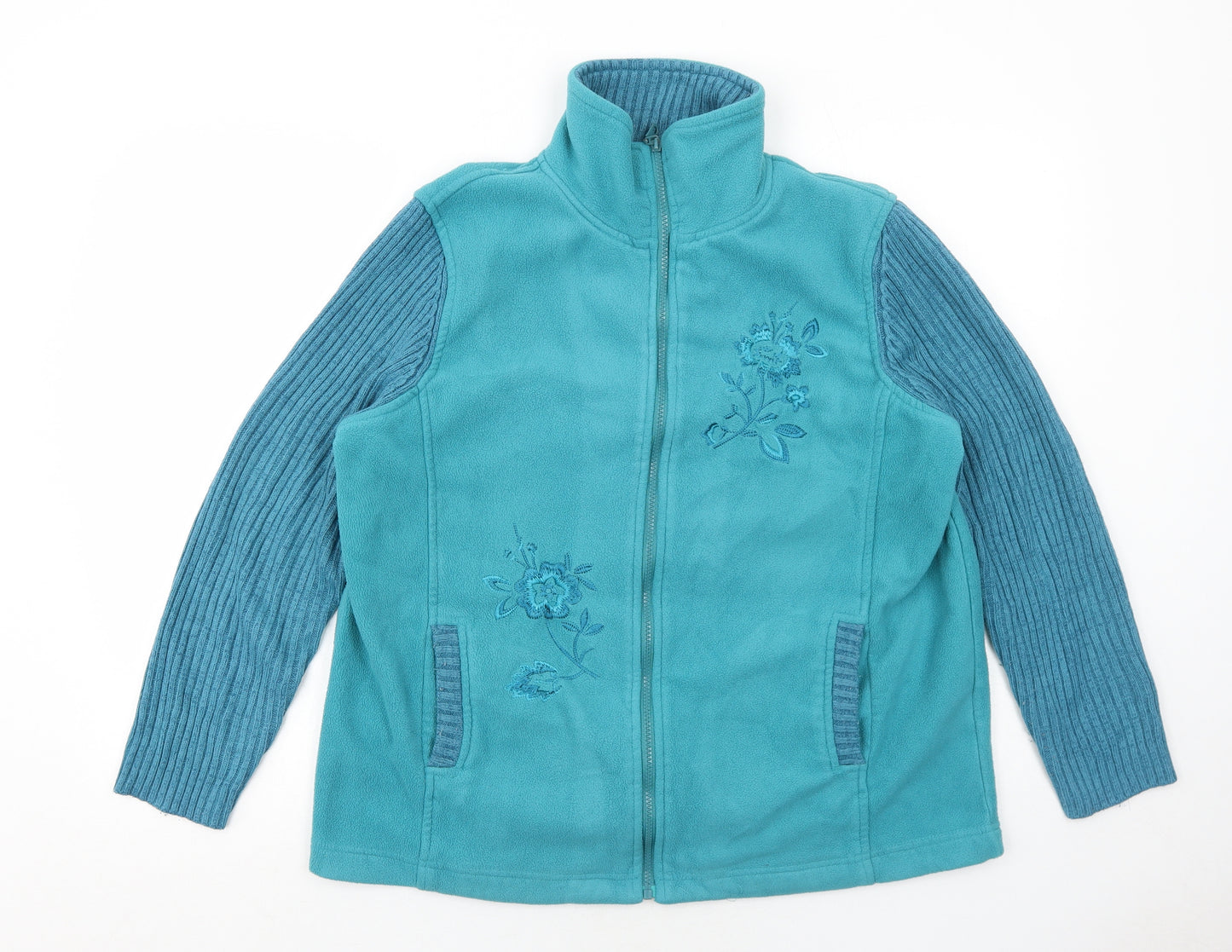 Damart Womens Blue Jacket Size 14 Zip - Flower Detail