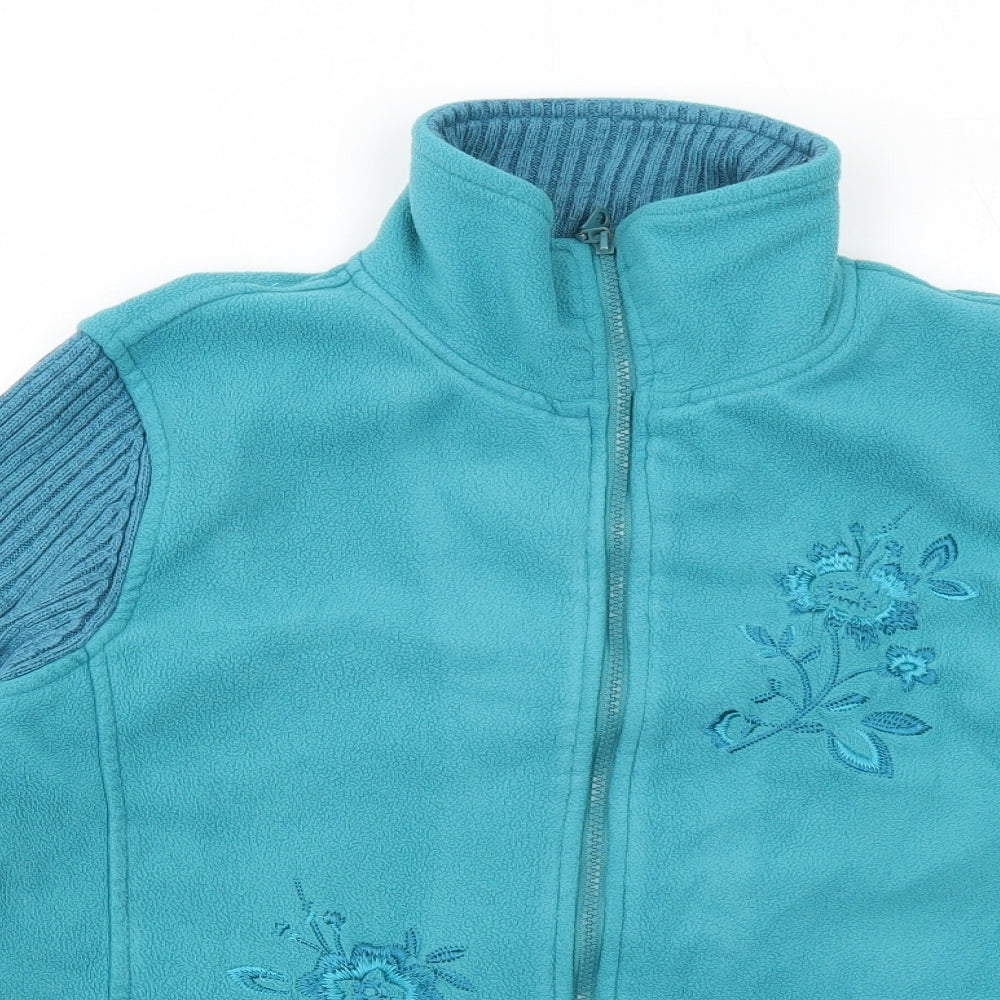 Damart Womens Blue Jacket Size 14 Zip - Flower Detail