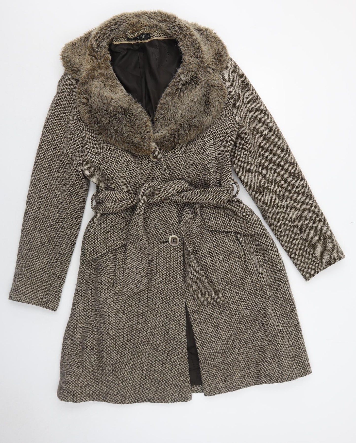 Topshop Womens Beige Geometric Overcoat Coat Size 14 Button