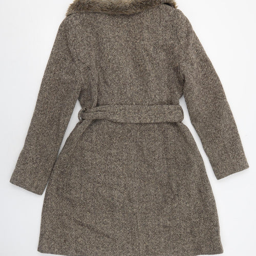 Topshop Womens Beige Geometric Overcoat Coat Size 14 Button