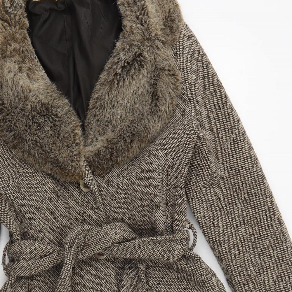 Topshop Womens Beige Geometric Overcoat Coat Size 14 Button