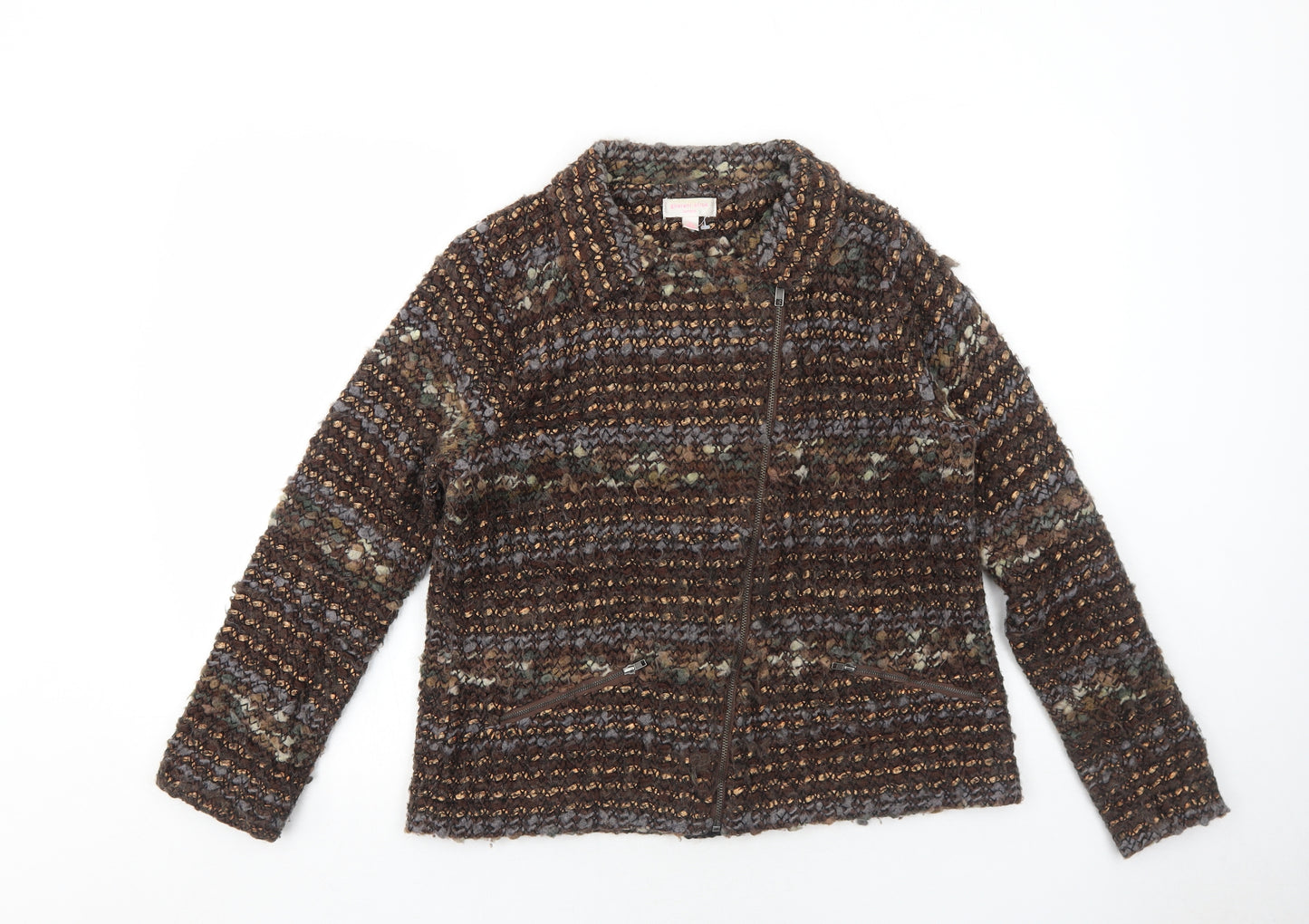 Gharani Strok Womens Brown Geometric Jacket Size XL Zip